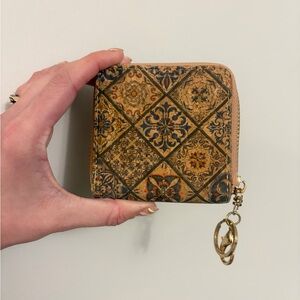 Zipper Coin Pouch Tan Tile Print